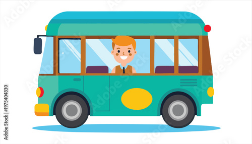 vector Cartoon School Bus with Friendly Driver Illustration
