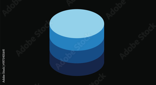 Flat Design Isometric Blue Server Database Cylinder Isolated On Black