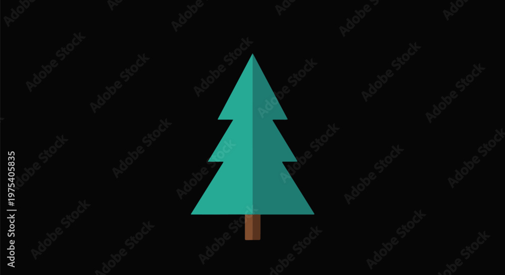 Obraz premium Flat Design Minimal Green Pine Tree Icon Isolated On Black Background
