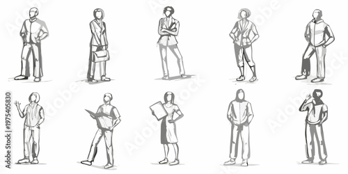 Принти на полотні A collection of sketched figures men and women in various poses