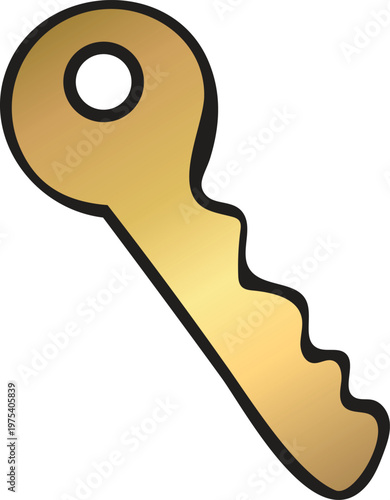 Golden Key Icon Illustration – Security Access Symbol, Unlock Success Concept, Flat Design Vector