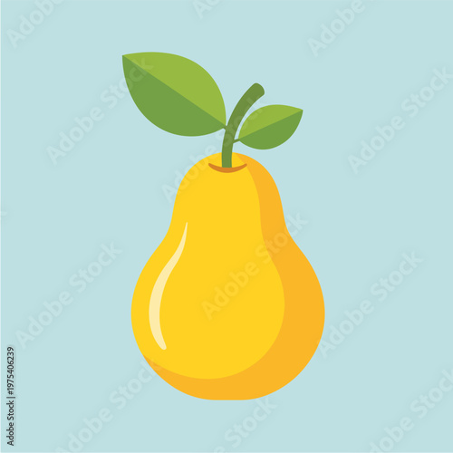 Flat Design Minimal Illustration Yellow Pear Isolated Object Light Blue Background