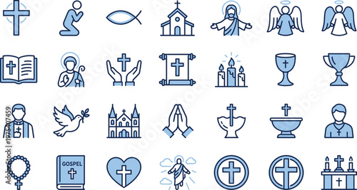 Christian icon set, religious symbols, worship elements, faith graphic, prayer concept, church design, gospel tools, spiritual theme, holy representation