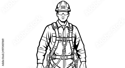 Full Body Safety Harness and Personal Protective Equipment Illustration.