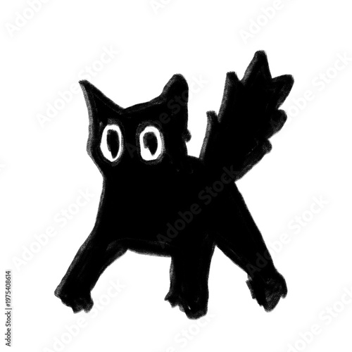 Cute Black Cat Cartoon with Big Eyes Illustration