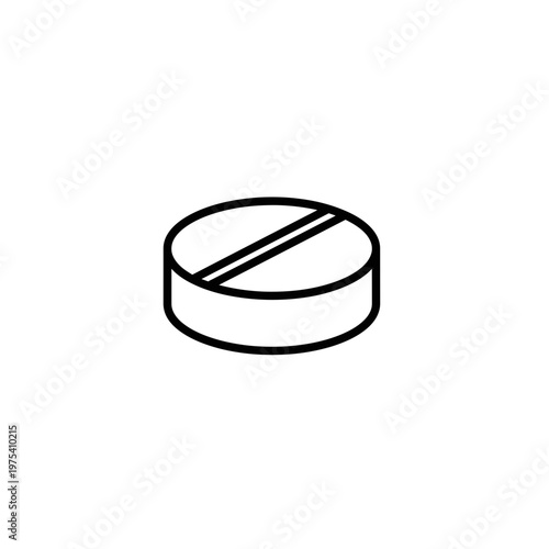 Outline icon of a pharmaceutical pill with a split, icon is associated