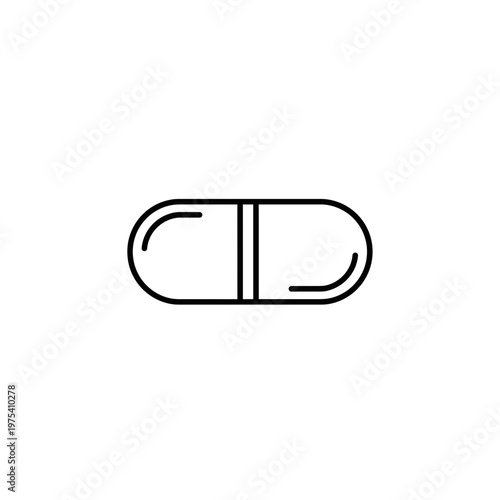 Simple line icon of a pill or capsule on a white background with medicine