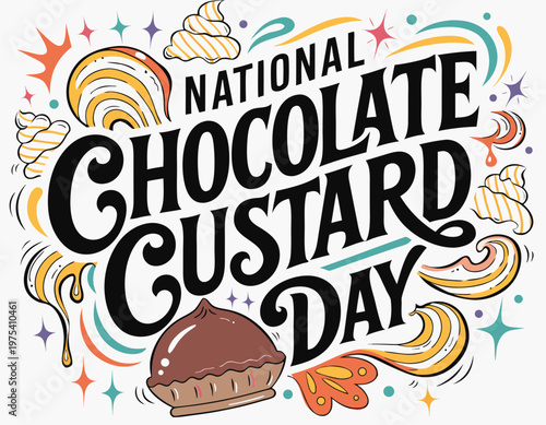 Creamy Chocolate Custard Vector Graphic, National Chocolate Custard Day Holiday Illustration
