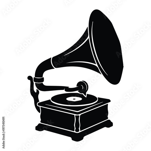 Gramophone Silhouette Vintage Music Player Symbol Icon vector black design on a white background