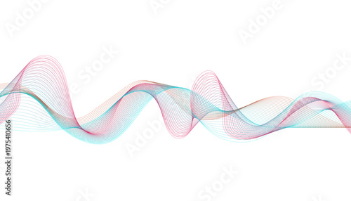 Abstract Teal and Pink Digital Wave Lines Background with Fluid Gradient on White