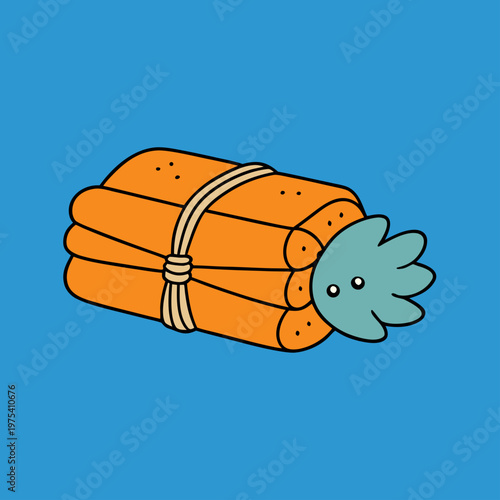 Cartoon sushi rolls with octopus, orange food bundle, seafood vector icon, sushi set