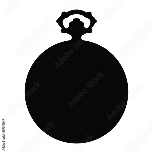 Antique Pocket Watch Silhouette Timepiece Classic Design Icon vector black design on a white background