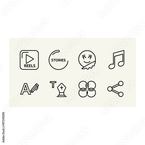 User interface icons for social media text music sharing with set of simple