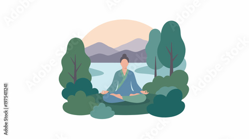 A serene person sitting in a lotus meditation pose. EPS Editable. Vector Illustrations.