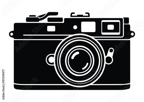 Retro Film Camera Silhouette Old Photography Symbol Icon vector black design on a white background