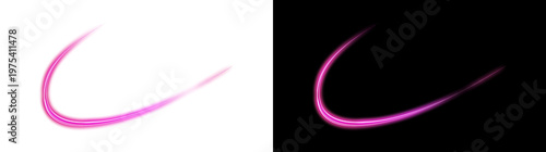 Abstract pink glowing light trail with transparent background and black background