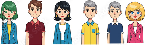 Diverse cartoon avatar people set featuring men and women portraits, flat vector illustration, modern characters collection isolated on white background for social media profiles
