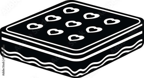 Isometric mattress icon with heart pattern vector illustration in black and white for bedroom decor.