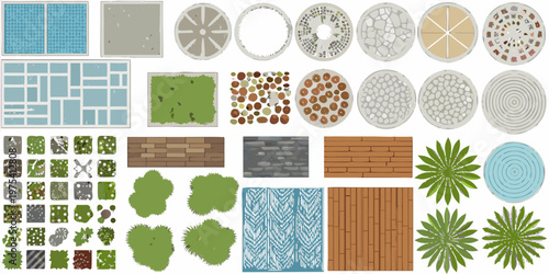 Collection of top down vector illustrations depicting various surface textures