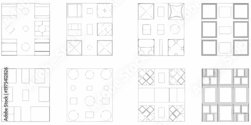 Geometric patterns arranged in a grid of nine squares