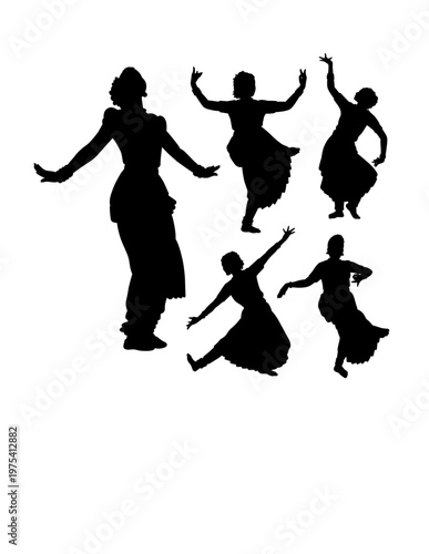 Classic costume India dancer, traditional dancing performance pose black silhouette