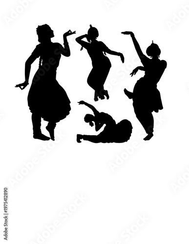Classic costume India dancer, traditional dancing performance pose black silhouette
