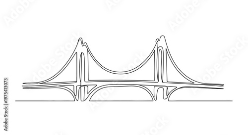 Continuous Line Drawing of a Suspension Bridge, Minimalist Architectural Icon