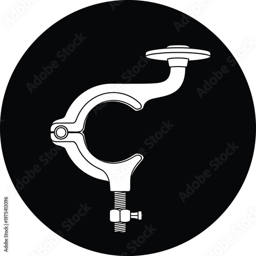 Metal clamp tool for holding objects securely in place.