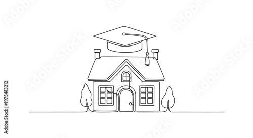 Graduation Cap on House Roof: Education, Homeownership, Future, Investment, Dream