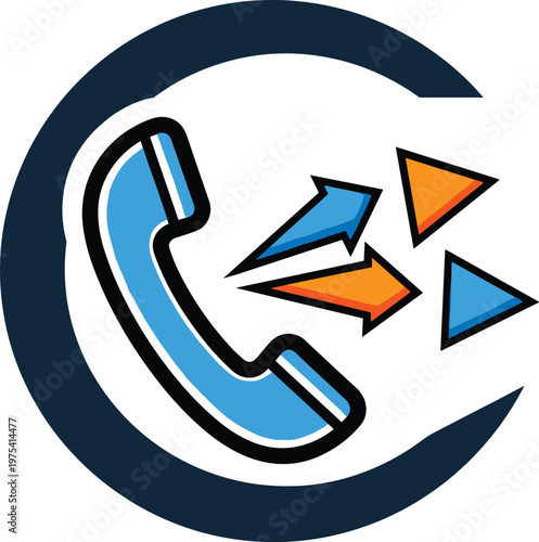 Phone handset with communication arrows icon design isolated on transparent background vector graphic.