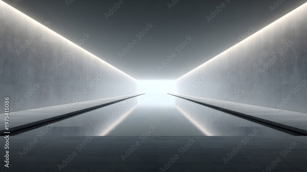 Obraz premium Abstract Concrete Tunnel with Water Reflection