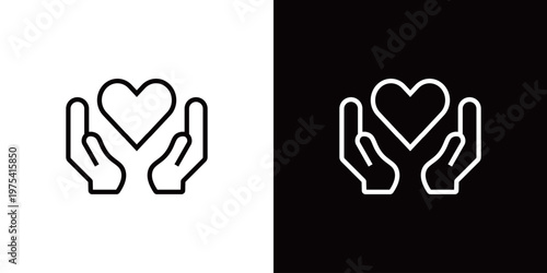 寄付のコンセプトのラインアイコン。白い線と黒い線のモノクロベクターイラスト