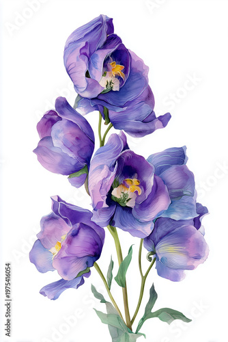 Soft Watercolor Purple Flowers Botanical Illustration, Elegant Floral Composition