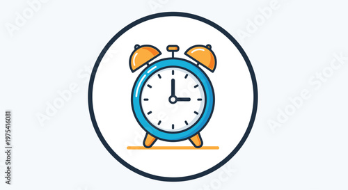 Vintage alarm clock icon with bells and ticking hands for time management and early morning concept.