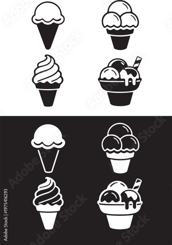 Minimal dessert icons, clean ice cream set for food menu, cafe, and sweet shop