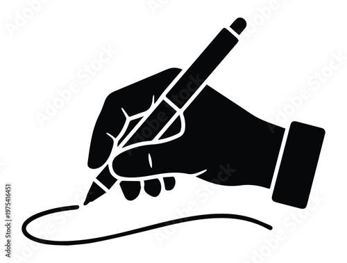 Hand Holding Pen Writing Simple Line Icon Silhouette vector black design on a white background