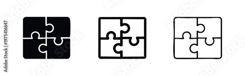 Jigsaw Puzzle Icon Set Representing Teamwork and Logic