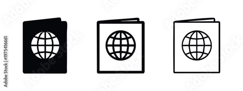 Open Travel Document Icon Set with Globe Symbol