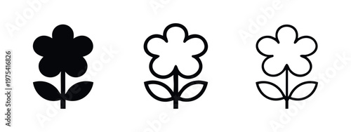 Minimalist Flower Icon Set with Three Line Weight Variations