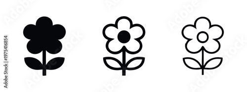 Daisy Flower Icons with Different Outline Thicknesses for Graphic Design