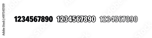 Number set 1 to 0 in three different outline and bold styles