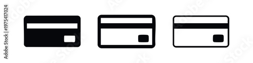 Credit card icons for online payment and banking set of three styles