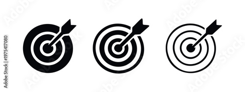 Archery Target with Arrow in Center Vector Icon Set for Objectives and Results