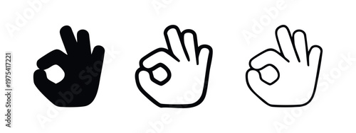 OK Hand Gesture Icon Set with Outline and Fill Variations