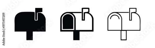 Rural mailbox icons with flag in silhouette, bold outline, and thin line art variations