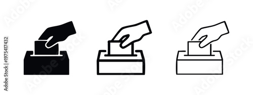 Election Day Voting Icon Set - Hand Dropping Ballot into Box Graphic Variations