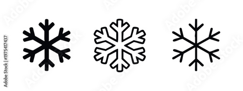 Winter Snowflake Icon Set - Cold Weather and Snow Symbol Silhouette and Outline