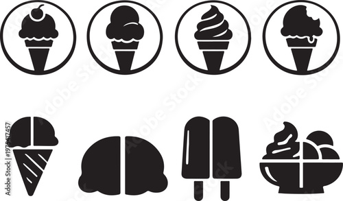 Simple ice cream icon set, dessert collection for cafe and food menu design