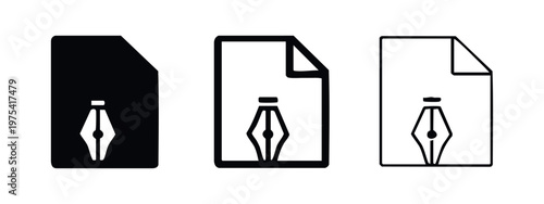 Vector Graphic Design File Icon Set - Document with Pen Tool Nib Symbol