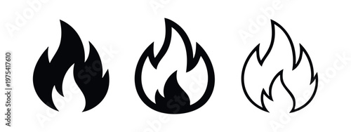 Detailed fire flame symbols in three graphic variations for app design